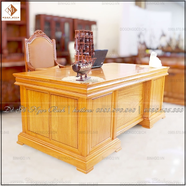 Bàn Giám Đốc Gỗ Gõ Đỏ 197cm Phong Cách Tối Giản