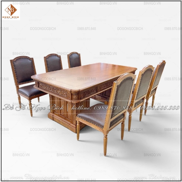 Bàn Họp Gỗ Gõ Đỏ 2m4 6 Ghế Phong Cách Tân Cổ Điển Châu Âu