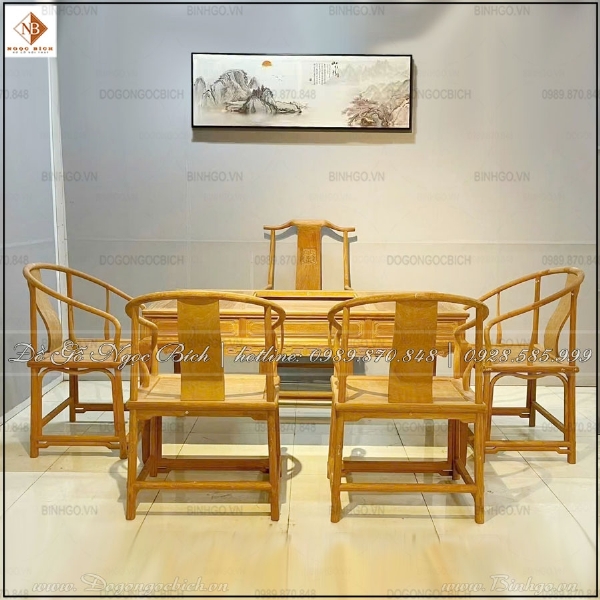 Bàn trà gỗ tự nhiên kèm ghế cong đẹp cho phòng tiếp khách