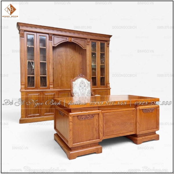 Bàn Ghế Làm Việc Gỗ Gõ Đỏ Thiết Kế Đơn Giản Hiện Đại