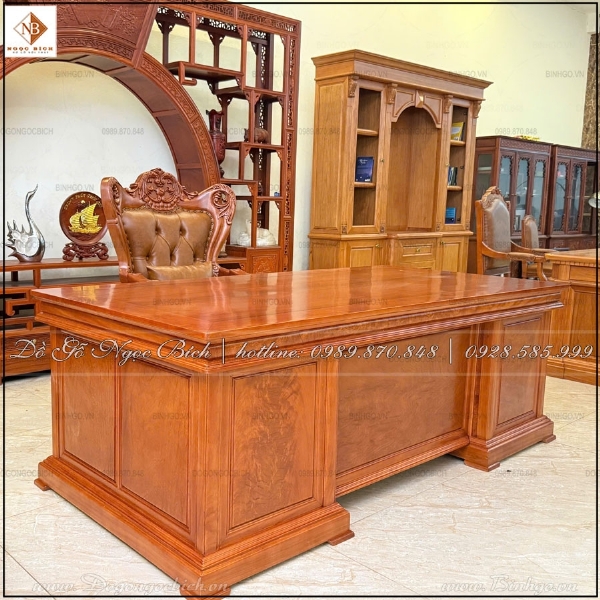 Bàn Giám Đốc trơn gỗ gõ đỏ dài 217cm 