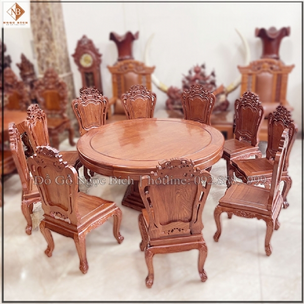 Bàn ghế ăn gỗ tự nhiên phong cách tân cổ điển đẹp sang trọng