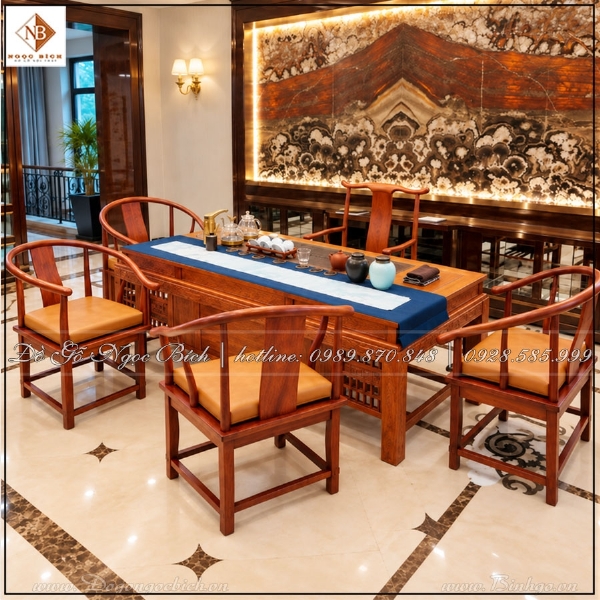 Bàn ghế phòng trà gỗ cao cấp dành cho không gian VIP