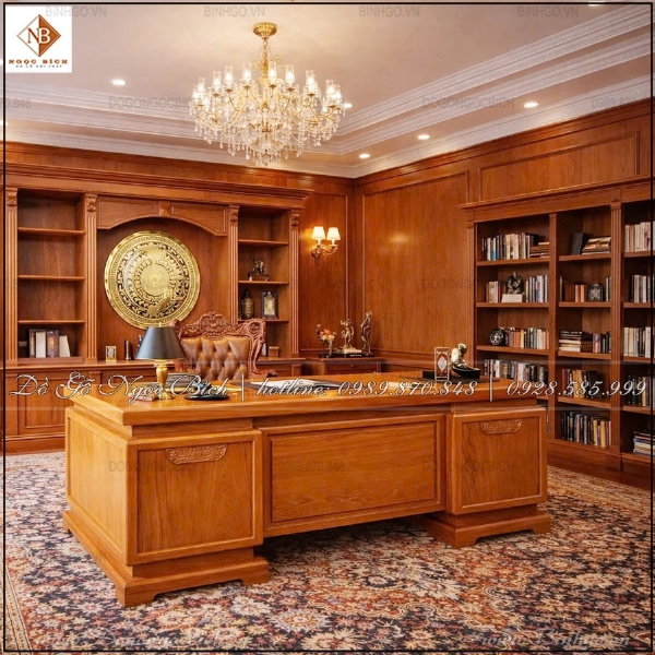 Bàn làm việc Chủ tịch gỗ Gõ Đỏ kích thước 3m phong cách Hiện Đại 