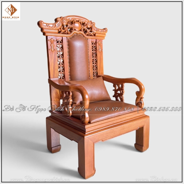 Ghế Chủ Tọa Gỗ Tự Nhiên Bọc Da Màu Nâu 