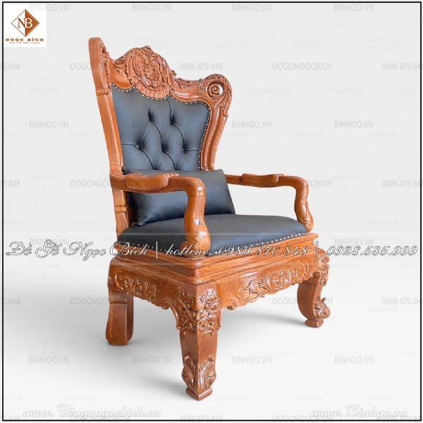 Ghế Gỗ Gõ Đỏ Bọc Da Đen Cao Cấp