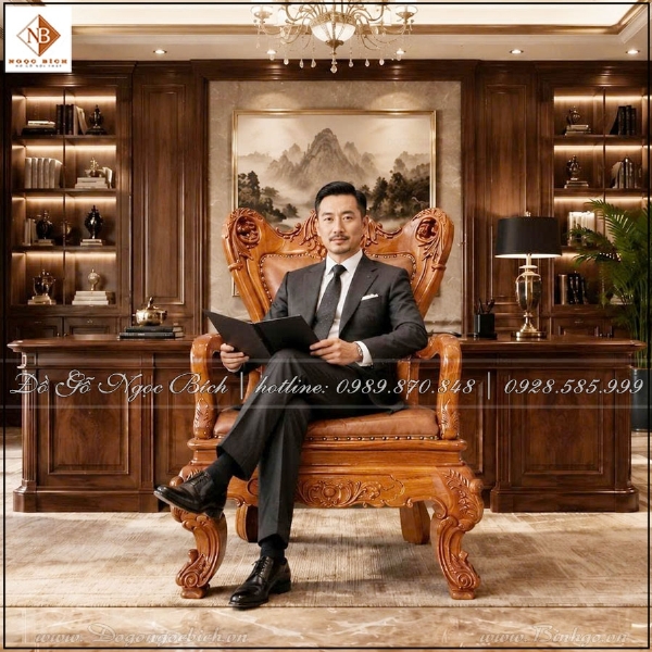 Ghế Lãnh Đạo Gỗ Gõ Đỏ Bề Thế