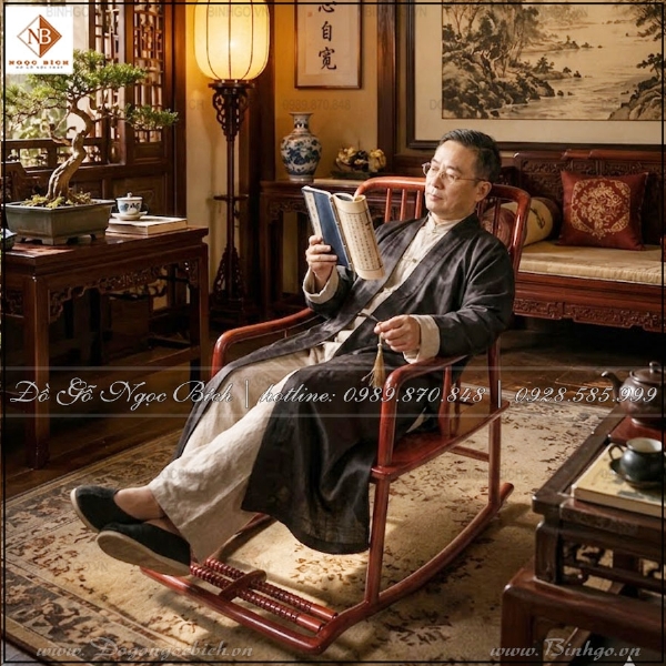 Ghế bập bênh thư giãn chất liệu gỗ hương lào