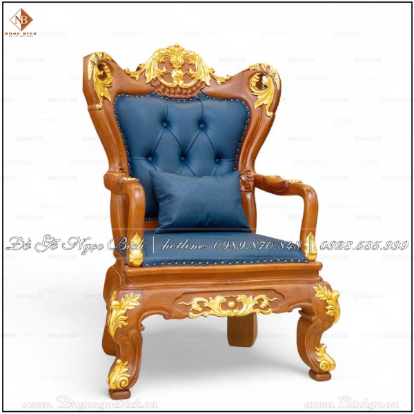 Mẫu ghế làm việc Giám Đốc bọc da xanh dát vàng 