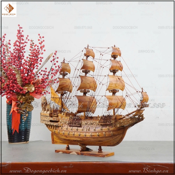 Mô Hình Thuyền Doanh Nhân Gỗ Sưa dài 70cm 