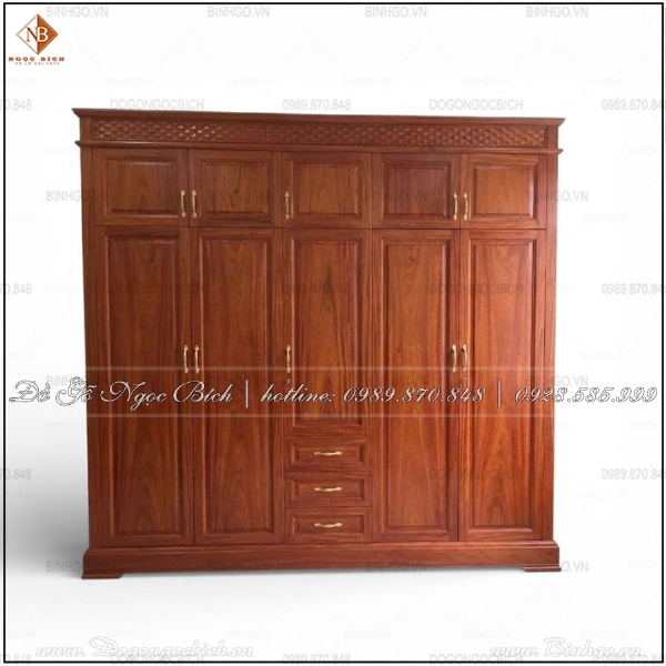 Tủ quần áo 3 buồng 5 cánh gỗ tự nhiên 