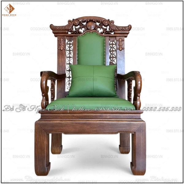 Mẫu ghế khánh tiết bọc da màu xanh lá làm từ gỗ gõ đỏ