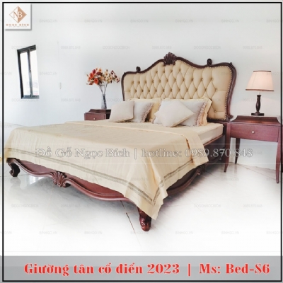 Giường tân cổ điển gỗ gõ đỏ năm 2023 - Mã: BED-S6