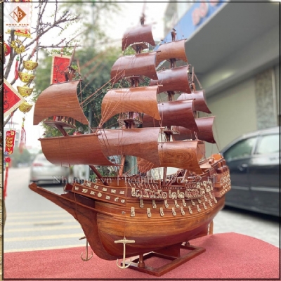 Thuyền buồm trang trí gỗ hương dài 100cm