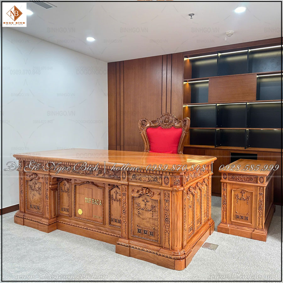Bộ bàn ghế Giám Đốc khắc logo công ty