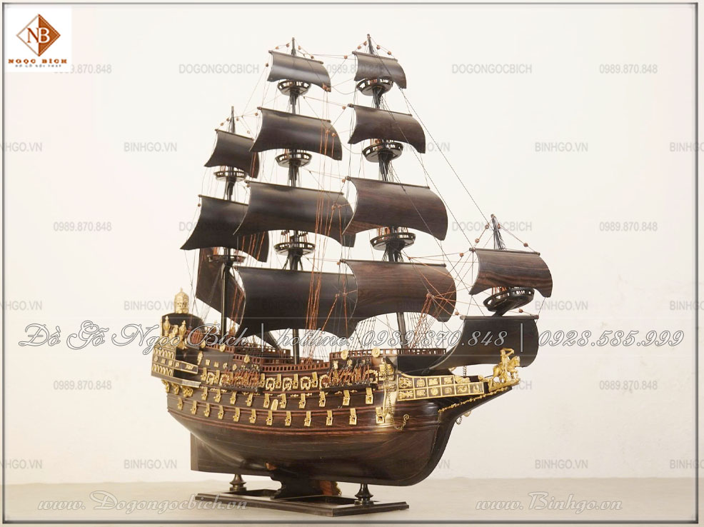 Mô hihf thuyền gỗ mun - dài 85cm 